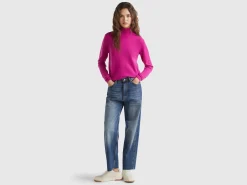 Fuchsia cyclamen turtleneck sweater in pure Merino wool