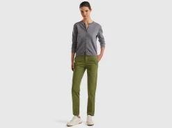 Gray crew neck cardigan in pure Merino wool
