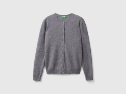 Gray crew neck cardigan in pure Merino wool