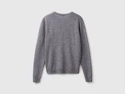 Gray crew neck cardigan in pure Merino wool