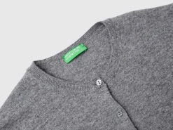 Gray crew neck cardigan in pure Merino wool