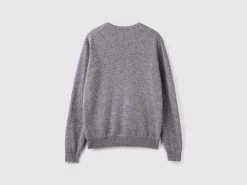 Gray crew neck sweater in Merino wool