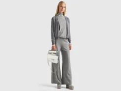 Gray V-neck cardigan in pure Merino wool