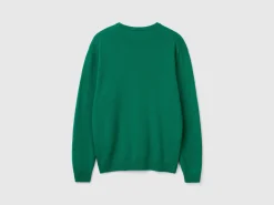 Green crew neck sweater in pure Merino wool