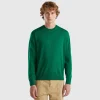 Green sweater in pure Merino wool