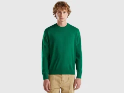 Green sweater in pure Merino wool