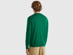 Green sweater in pure Merino wool
