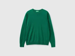 Green sweater in pure Merino wool