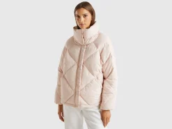High collar puffer jacket in genuine recycled down