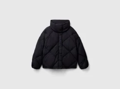 High collar puffer jacket in genuine recycled down