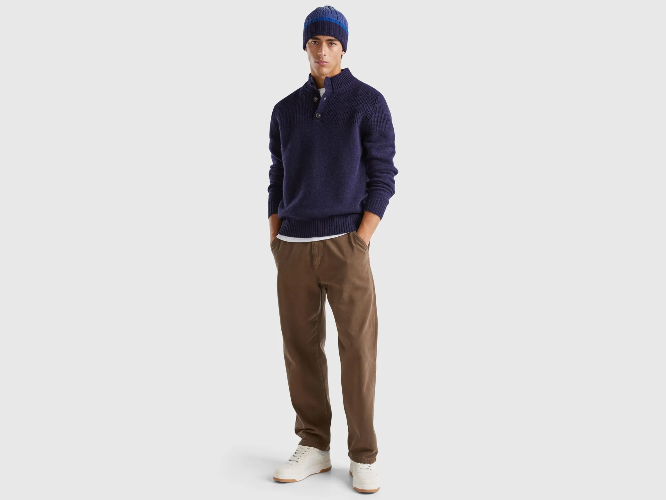 High neck sweater in pure Shetland wool