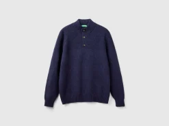 High neck sweater in pure Shetland wool