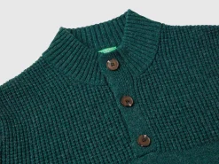 High neck sweater in pure Shetland wool