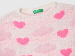 Jacquard sweater with hearts and clouds