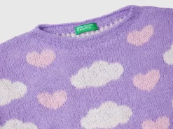 Jacquard sweater with hearts and clouds