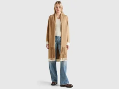 Knit coat with fringe