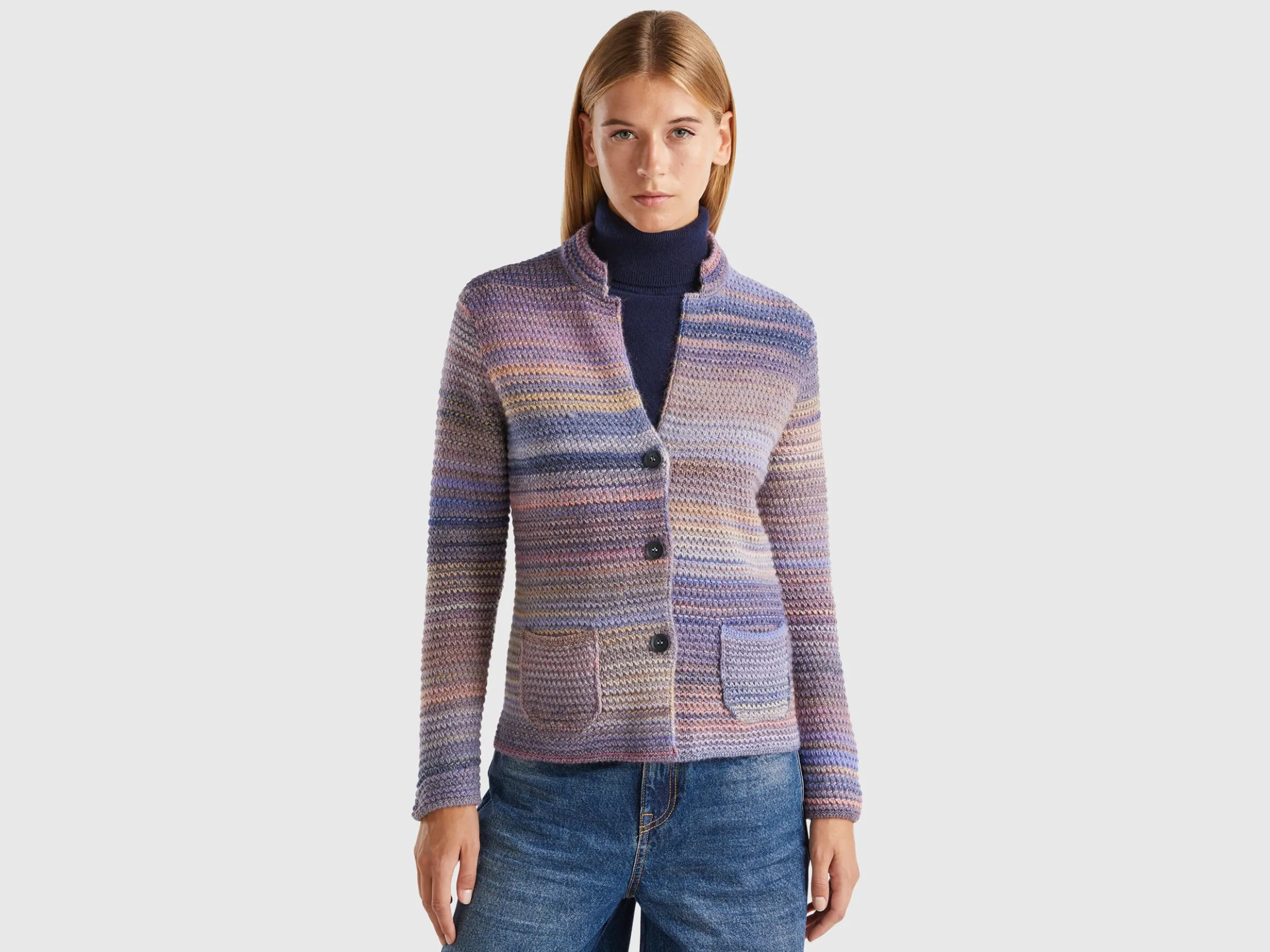 Knit jacket in multicolor wool blend
