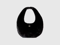 Large crescent moon bag in faux fur