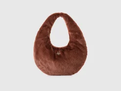 Large crescent moon bag in faux fur
