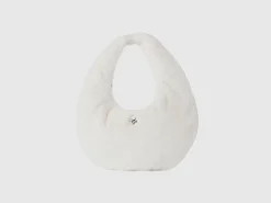 Large crescent moon bag in faux fur