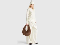 Large crescent moon bag in faux fur