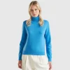Light blue turtleneck in pure cashmere