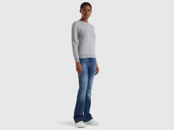Light gray crew neck sweater in Merino wool