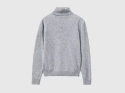 Light gray turtleneck in pure Merino wool