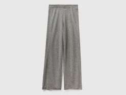 Light gray wide leg trousers in cashmere and wool blend