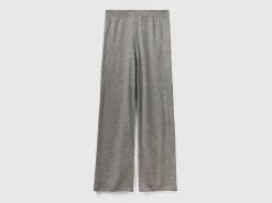 Light gray wide leg trousers in cashmere and wool blend