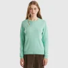 Light teal crew neck sweater in pure Merino wool