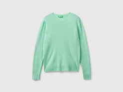 Light teal crew neck sweater in pure Merino wool
