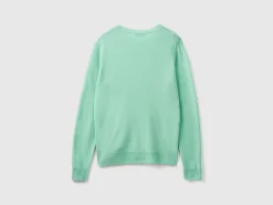 Light teal crew neck sweater in pure Merino wool