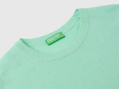 Light teal crew neck sweater in pure Merino wool
