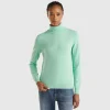 Light teal turtleneck sweater in pure Merino wool