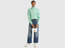 Light teal turtleneck sweater in pure Merino wool