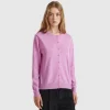 Lilac crew neck cardigan in pure Merino wool