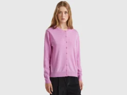 Lilac crew neck cardigan in pure Merino wool