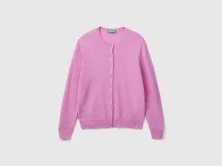 Lilac crew neck cardigan in pure Merino wool