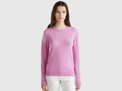 Lilac crew neck sweater in pure Merino wool