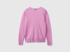 Lilac crew neck sweater in pure Merino wool