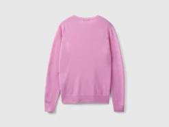 Lilac crew neck sweater in pure Merino wool