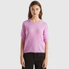 Lilac short sleeve sweater in pure Merino wool