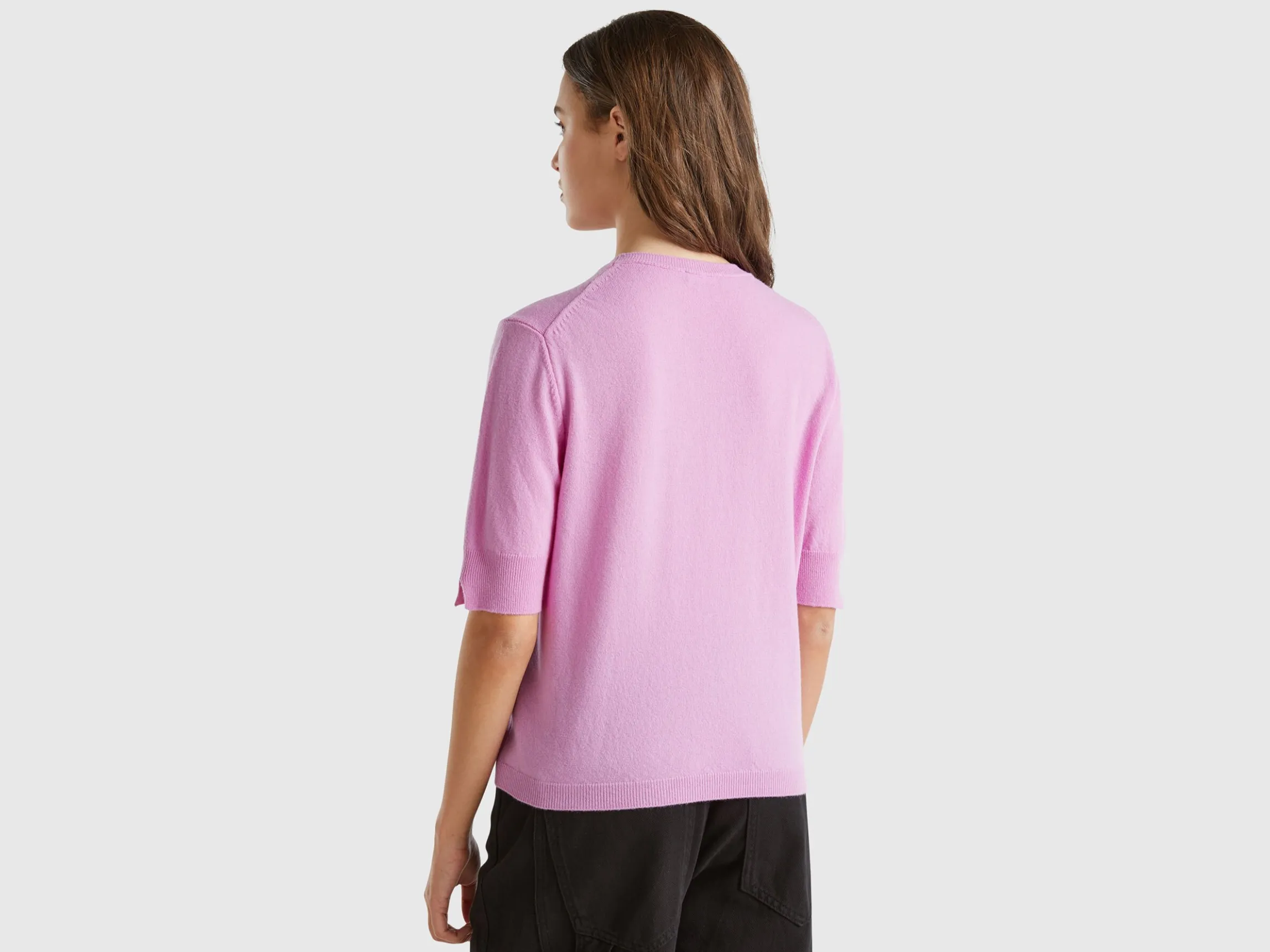 Lilac short sleeve sweater in pure Merino wool