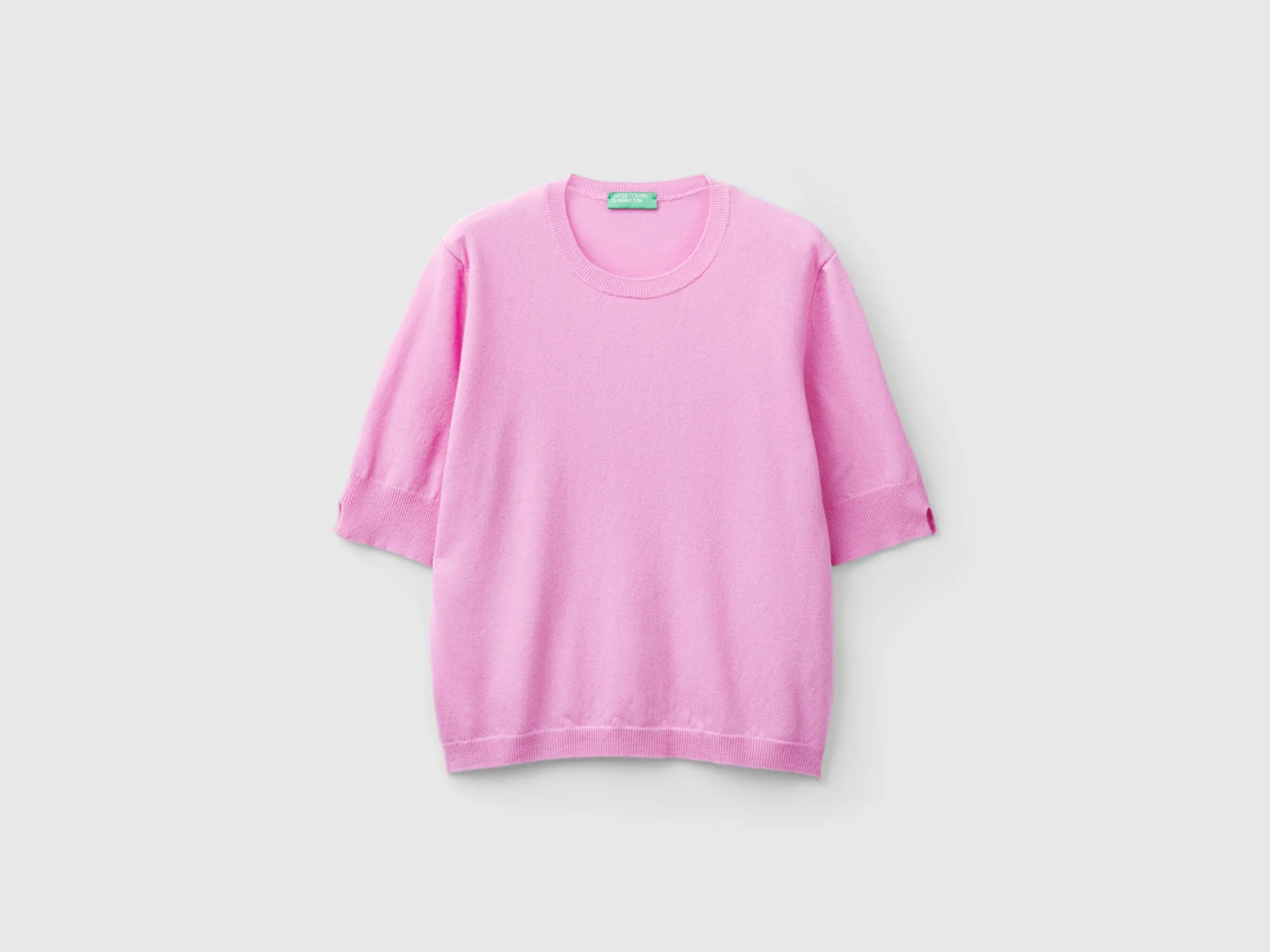 Lilac short sleeve sweater in pure Merino wool
