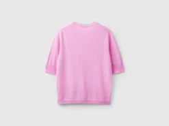 Lilac short sleeve sweater in pure Merino wool