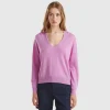Lilac V-neck sweater in pure Merino wool