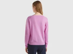 Lilac V-neck sweater in pure Merino wool
