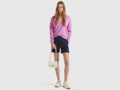 Lilac V-neck sweater in pure Merino wool