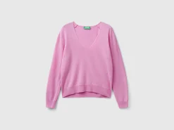 Lilac V-neck sweater in pure Merino wool